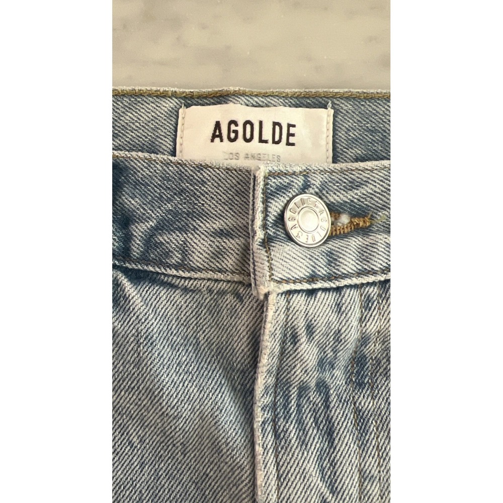AGOLDE Denim Maxi Skirt Light Wash Raw Hem Back Slit High Rise Size 24 NWOT - Picture 4 of 10